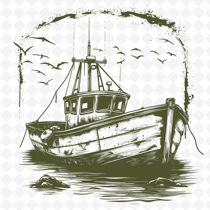 PSD een tekening van een boot met een boot erop