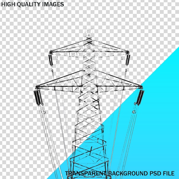 PSD een tekening van een elektriciteitspaal met een blauwe achtergrond met een tekering van een elektriciteitpaal