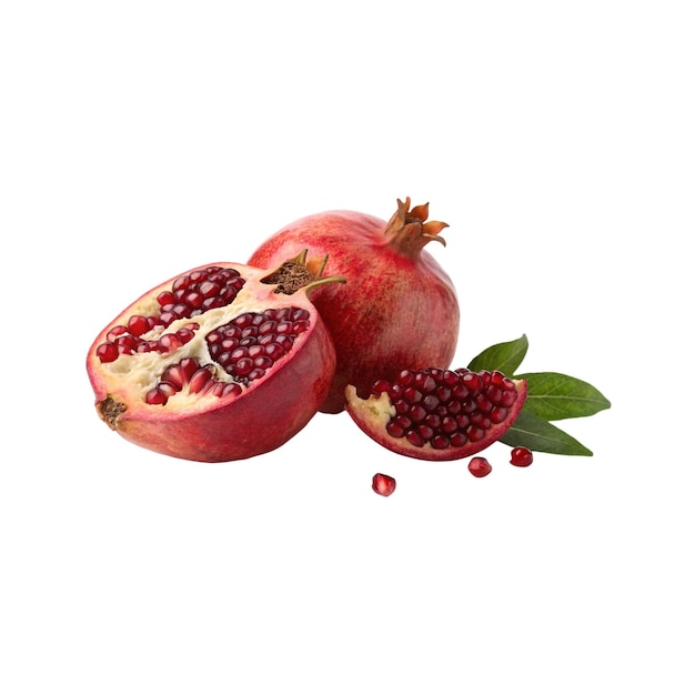 een tekening van een granaatappel en een halve granaat appel