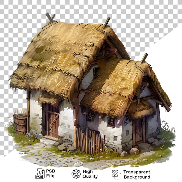 PSD een tekening van een huis met een rieten dak geïsoleerd op een transparante achtergrond