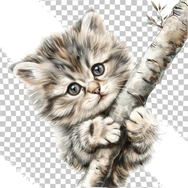 PSD een tekening van een kitten met een stok erin die sayskitten