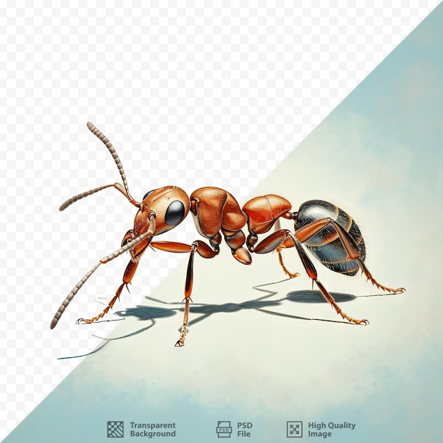 PSD een tekening van een mier met een afbeelding van een mier erop.