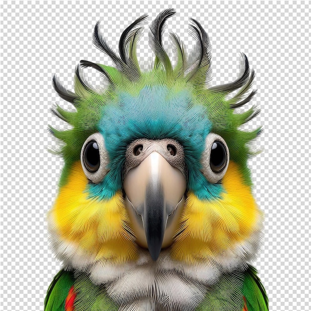 PSD een tekening van een papegaai met blauwe staartveren