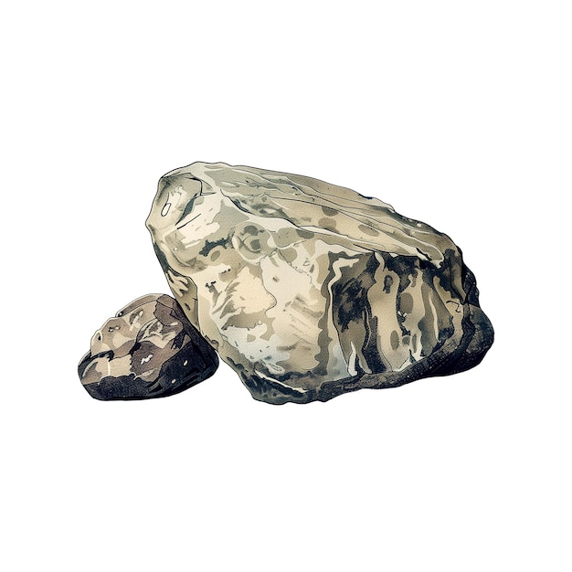 PSD een tekening van een rots met een groene en witte achtergrond