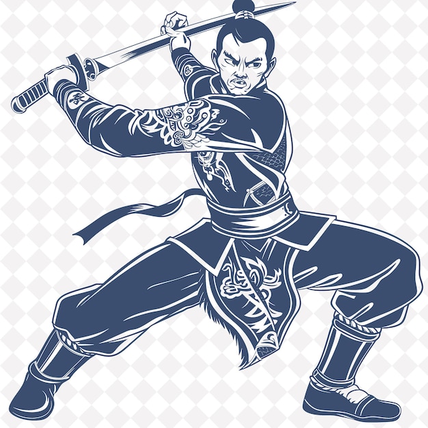 PSD een tekening van een samurai met een zwaard en het woord 