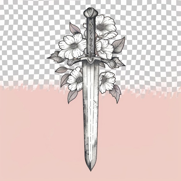 PSD een tekening van een zwaard met bloemen erop