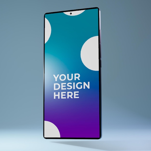 PSD een telefoon met een blauwe en paarse achtergrond waarop jouw ontwerp staat.