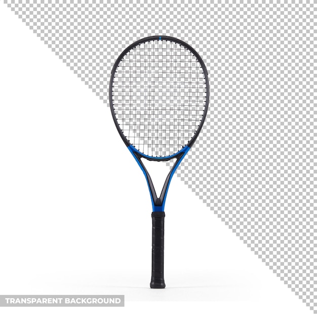 een tennisracket met een blauwe handvat en een witte achtergrond