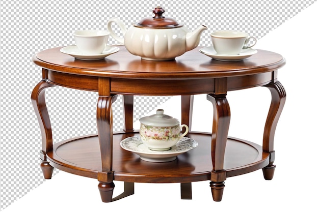 een theeset met theekopjes en schotels erop