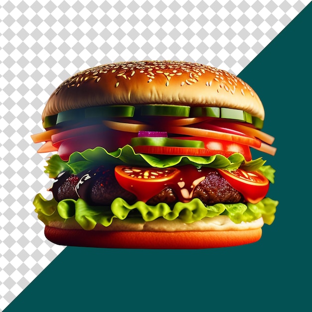 Een transparante PNG met een gigantische sandwichburger in een naar voren gerichte close-up _ai_generated_