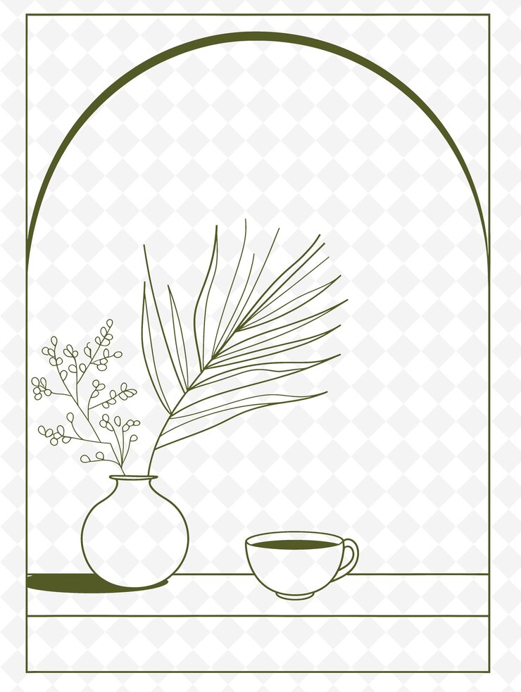 PSD een vaas met een plant en een kop koffie