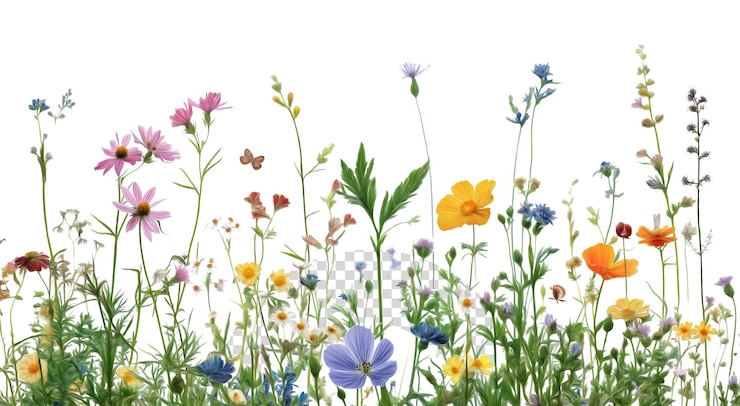 PSD een veld van bloemen met vlinders en vlinders