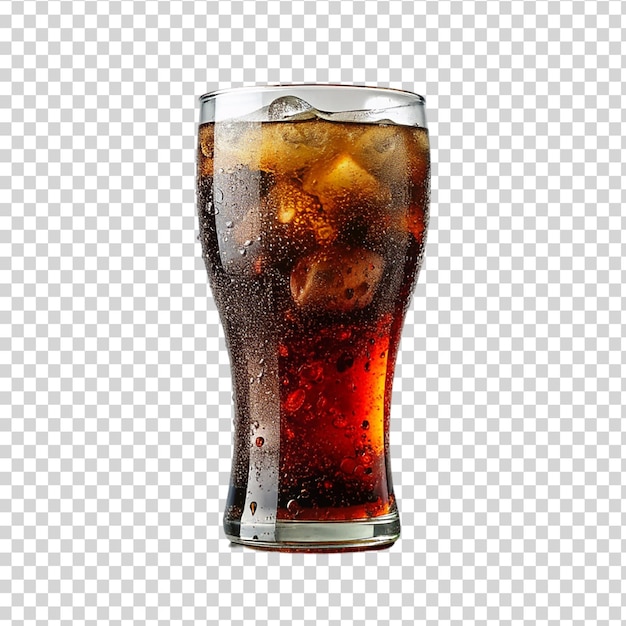 PSD een verfrissend glas cola met ijsblokjes op een doorzichtige achtergrond