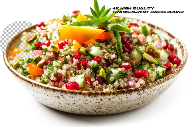 Een verfrissende salade met quinoa en granaatappel op een doorzichtige achtergrond