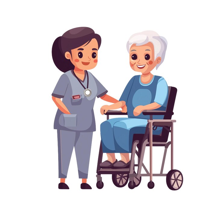 PSD een verpleegster en een oude vrouw patiënt doorzichtige achtergrond rehabilitatiecentrum kopie spacepngclipart