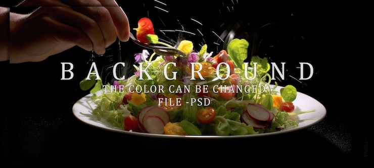 PSD een verse salade met eetbare bloemen en strooitjes
