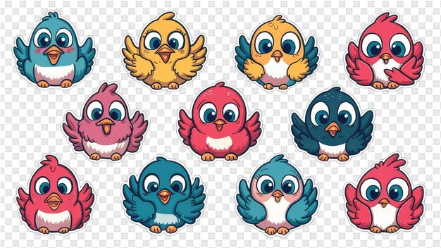 PSD een verzameling cartoon blauwe vogels met een blauwe snavel