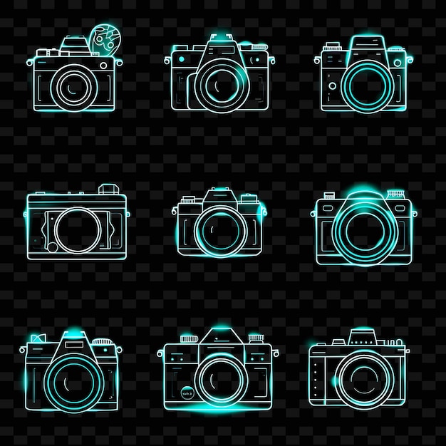 PSD een verzameling foto's van camera's op een zwarte achtergrond