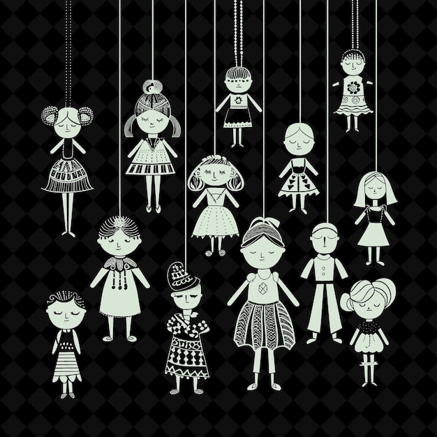 PSD een verzameling poppen met verschillende personages erop