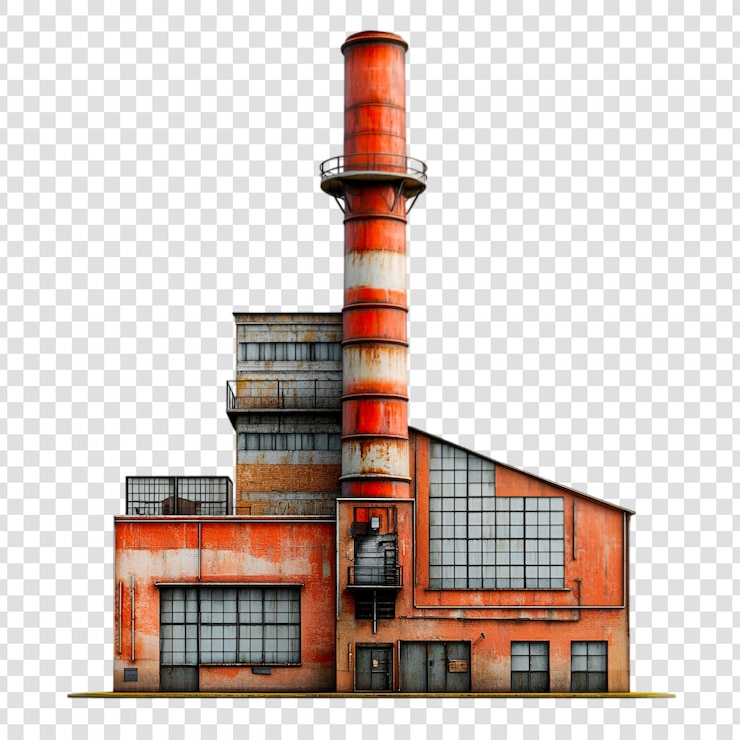 PSD een vintage industriële fabrieksgebouw met een roestige schoorsteen
