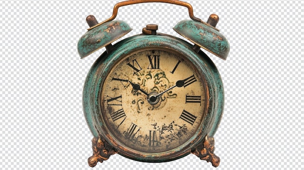 Een vintage metalen wekker geïsoleerd op witte achtergrond Perfect voor tijdmanagement illustraties en retro stijl ontwerpen