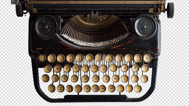 Een vintage schrijfmachine met elegante gouden toetsen geïsoleerd op een witte achtergrond voor nostalgisch en retro-ontwerp
