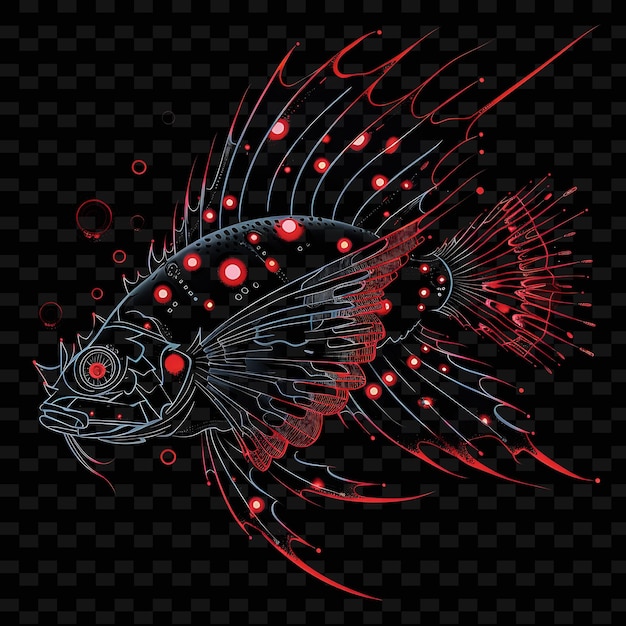 PSD een vis met rode en zwarte lijnen en rode stippen op de rug