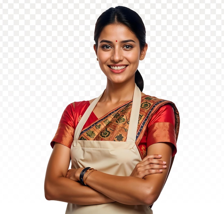 een vrouw die een saree draagt met een winkelhouderjurk
