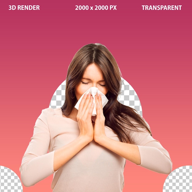 een vrouw die niezen blaast een zakdoek