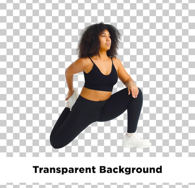 een vrouw in zwarte broek doet een yoga houding