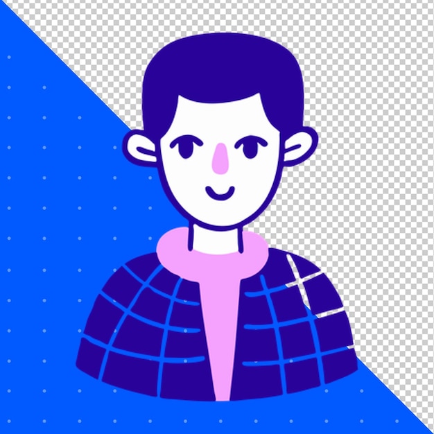 een vrouw met een blauw en paars jasje staat voor een blauwe en paarse achtergrond
