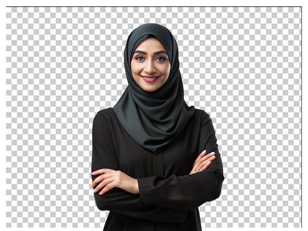 Een vrouw met een zwarte hijab op haar hoofd