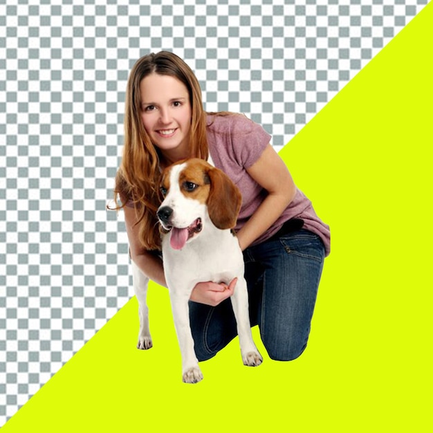 een vrouw poseert met een hond en de woorden de hond op de groene achtergrond