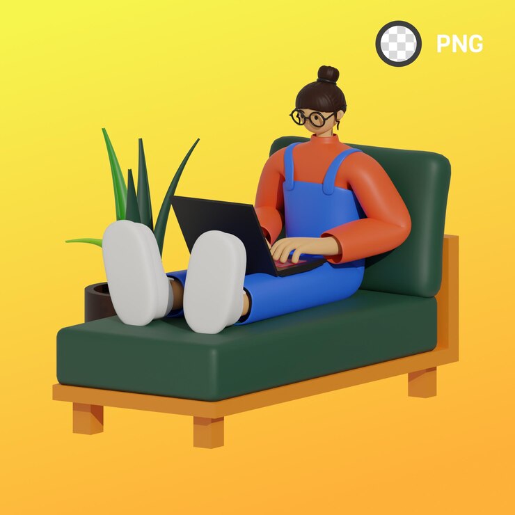 PSD een vrouw zit op een bank met een laptop op schoot.