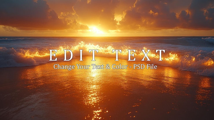 PSD een vurige zonsondergang over de oceaan creëert een prachtig uitzicht met golven die op de kust botsen