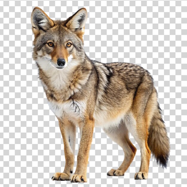 PSD een waakzame coyote canis latrans geïsoleerd op een doorzichtige achtergrond