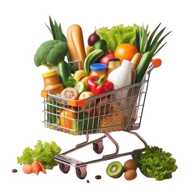 PSD een winkelwagentje met fruit en groenten, met inbegrip van fruit en groente