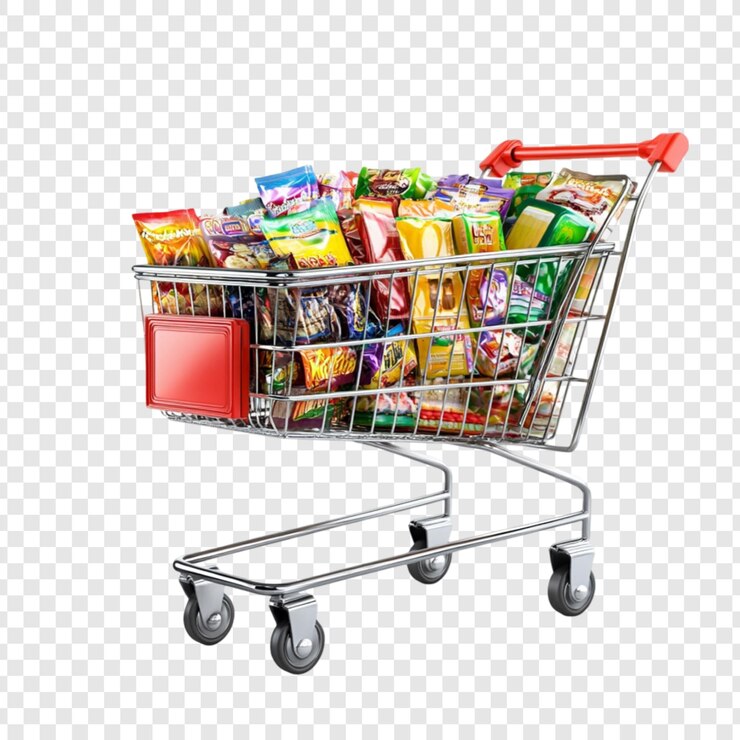PSD een winkelwagentje vol met kleurrijke snackzakken een heerlijke verrassing voor de ogen