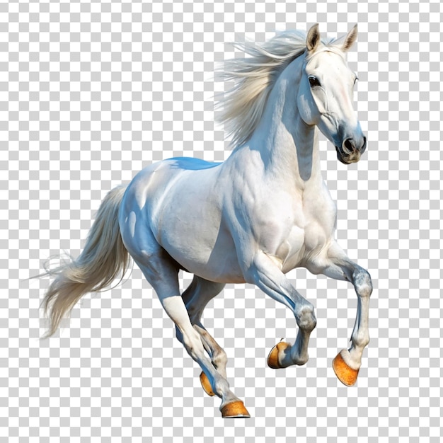 PSD een wit paard galoppeert geïsoleerd op een doorzichtige achtergrond