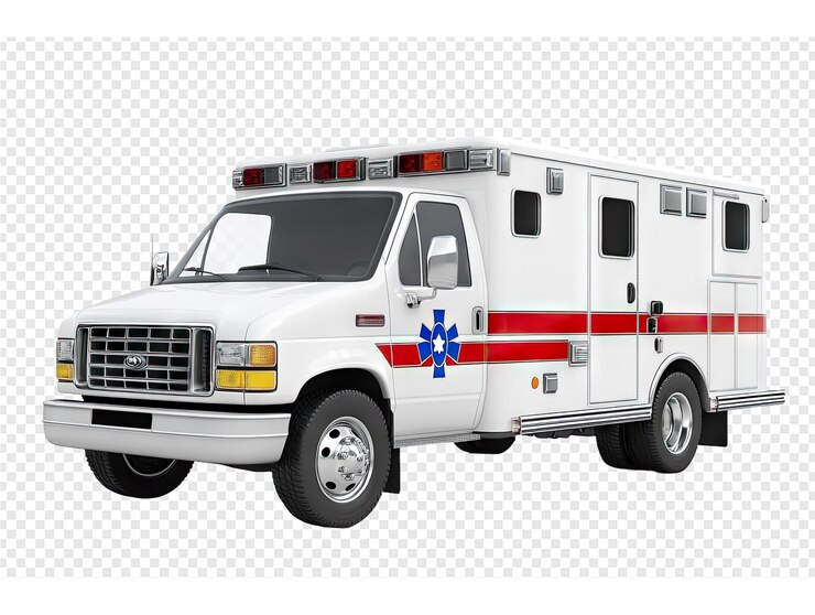 PSD een witte ambulance met een blauwe ster aan de zijkant
