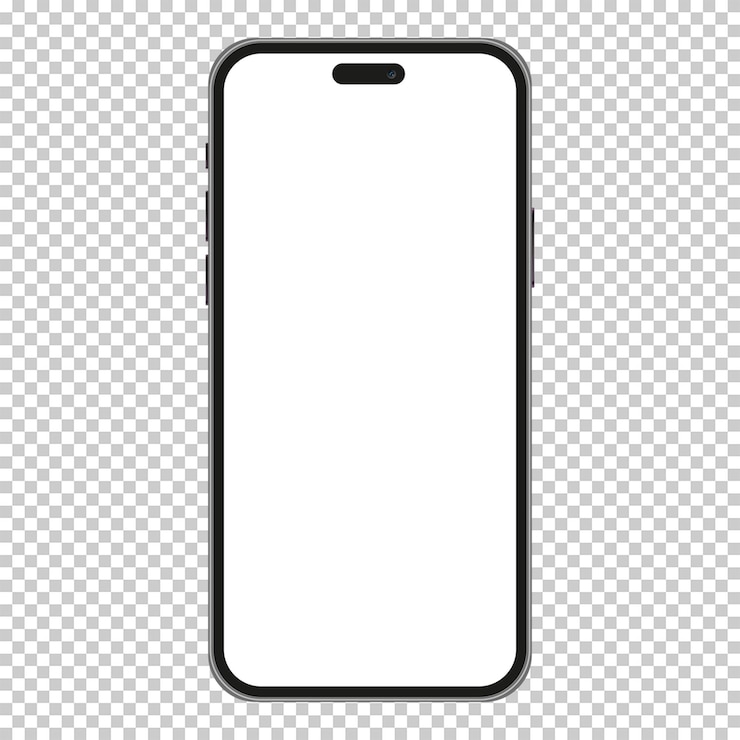 PSD een witte telefoon op een doorzichtige achtergrond met een leeg scherm