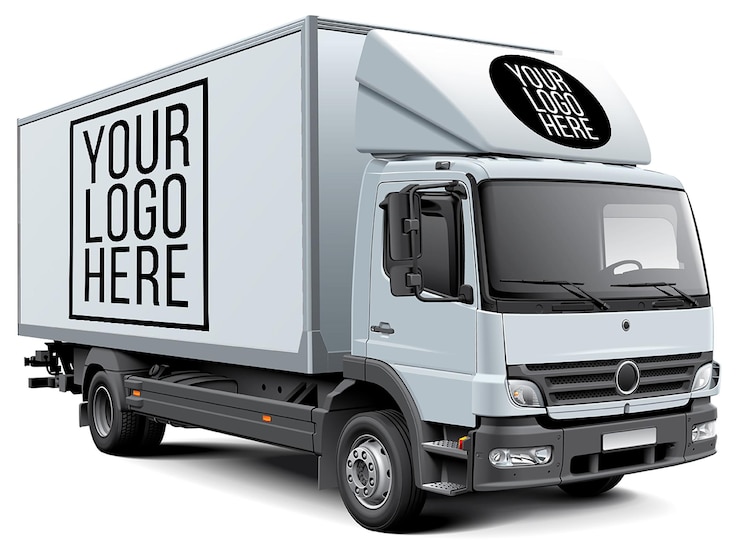 PSD een witte vrachtwagen met een logo voor uw reclame