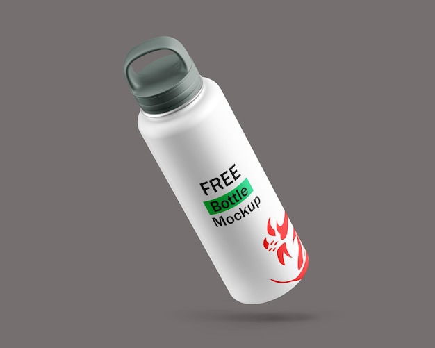 PSD een witte waterfles met een zwart en groen label met de tekst free pos mockup.