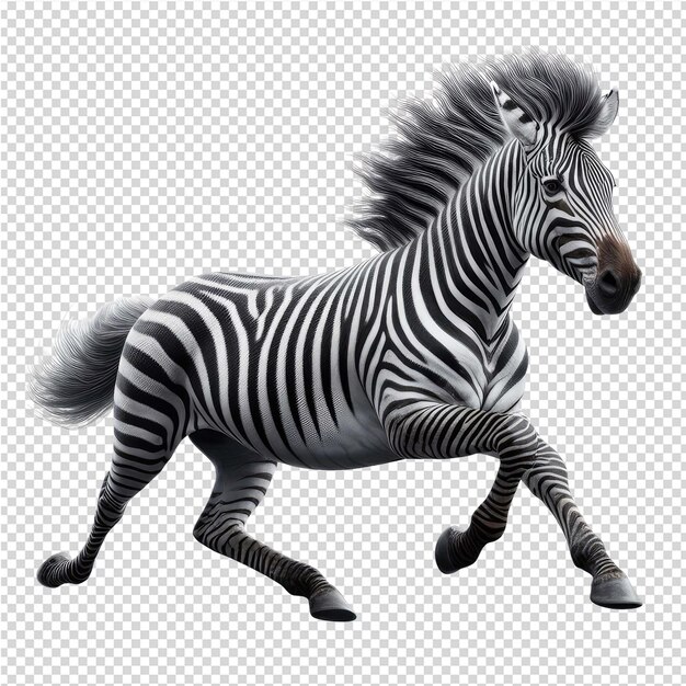 PSD een zebra met een gestreepte staart loopt voor een rooster