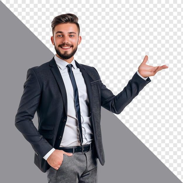 Een zelfverzekerde zakenman presenteert