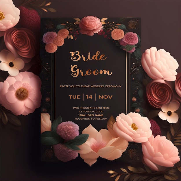 Een zoete, bloemige en luxueuze huwelijksuitnodigingskaart met bewerkbare tekst