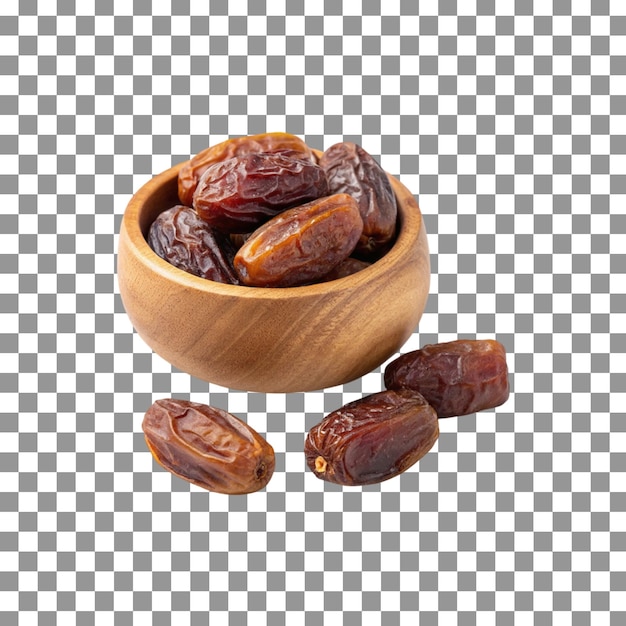 Een zoete kom met dadels geïsoleerd op een doorzichtige achtergrond