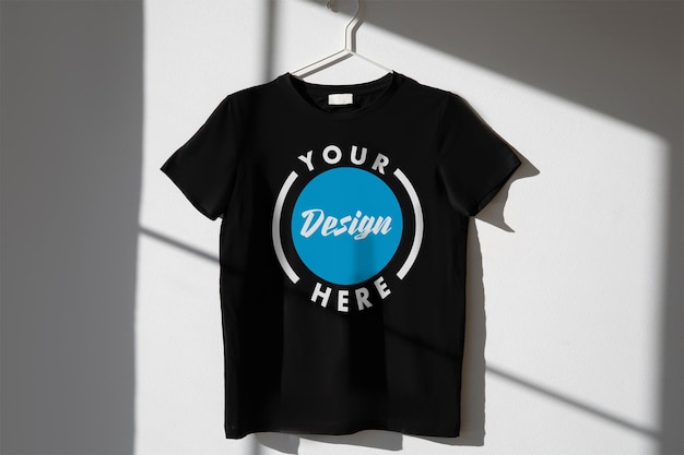 Een zwart t-shirt met jouw ontwerp hier op