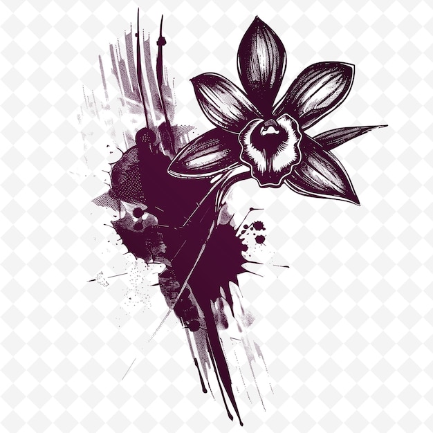 Een zwart-wit foto van een bloem met een paarse bloem erop