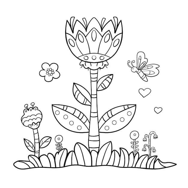 PSD een zwart-witte tekening van een bloem voor mandala kleurboek